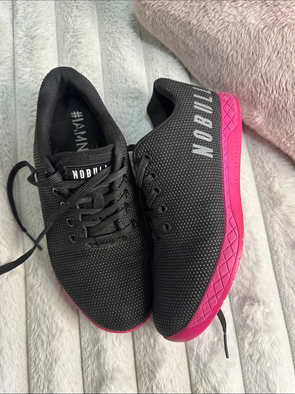 NOBULL Black Trainers with Bright Pink Sole